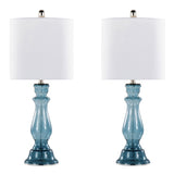 Bishop 25" Contemporary Glass Table Lamp in Clear Angel Blue Seeded Glass, Polished Nickel and White B202P224034