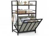 BlackRustic Brown Tilt-Out Laundry Hamper, MetalEngineered Wood with Shelves & 4 S-Hooks 20089537
