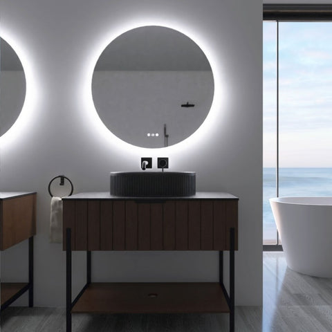 ZUN 32 in. Round Acrylic Framed Dimmable Anti-Fog LED Bathroom Vanity Mirror W716P233451