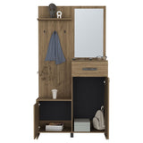 Parker 75" Tall Mirrored Tree Hall with Hangers, Three Shelves, Two Cabinets, One Drawer, Entry way, B070P264147