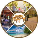 8-Person Outdoor Circular Wooden Picnic Table with 4 Built-in Benches for Patio Backyard Garden, 80257633