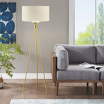 ZUN Pacific Metal Tripod Floor Lamp with Glass Shade B03595716