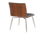 Mason Contemporary Dining/Accent Chair with Swivel in Stainless Steel, Walnut Wood, and Grey Faux B202P223606