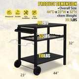 ZUN Outdoor Grill Cart Three-Shelf Grill Table, Movable BBQ Trolley Food Prep Cart with Two Wheels & 58452400