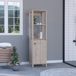 ZUN Linen Single Door Cabinet 59" H, Two Interior Shelves, Two Open Shelves, Light Gray B097133249