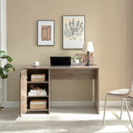 ZUN Home Office Desk Hazelnut One Cabinet Three Shelves Faux Barn Door on Metal Euro Hinges Modesty B107P218344