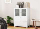 Freestanding Floor Storage Cabinet with Adjustable Shelf & 2 Drawers, Frosted Tempered Glass Door 07599313