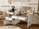 3-in-1 Vanity Desk with Flip Top Mirror, Glass Top Compact Makeup Vanity & Hidden Storage, Vanity N704P391337K