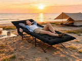 Black Foldable Heavy Duty Camping Cot 330LBS, Portable Outdoor Sleeping Bed with Cushion & Carry 22503143
