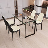 51" 4 person glass dining table set, kitchen set with black metal leg dining table and chairs, 45280953