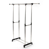 ZUN Dual-bar Vertically & Horizontally-stretching Stand Clothes Rack with Shoe Shelf Silver 76841905