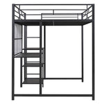 ZUN Full Size Loft Bed with Desk and Whiteboard, Metal Loft Bed with 3 Shelves and Ladder, Black 36540591