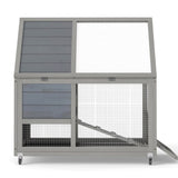 2-Tier Bunny Hutch, Wood Rabbit Cage on Wheels with Openable Roof, Ramp, Easy-to-Clean Tray, Guinea W2181P356045