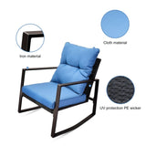 ZUN 3 Pieces Patio Bistro Set Outdoor Rocking Chair w Blue Cushion for Yard Garden Poolside W2071P201034