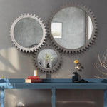ZUN Vintage 34'' x 34'' Wood Round Hanging Gear Shape Heavy Decorative Mirror For Bathroom Living Room W1445P171995