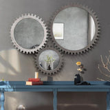 ZUN Vintage 17'' x 17'' Wood Round Hanging Gear Shape Decorative Mirror Patchwork Effect With Large-size W1445P171984
