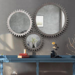 ZUN Vintage 26'' x 26'' Wall Wood Round Hanging Gear Shape Heavy Decorative Mirror For Bathroom Living W1445P171992