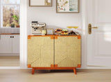Mid Century Boho Freestanding Accent Cabinet, Handmade Paper Rope Woven Push-to-Open Double Doors, , W2557P515200