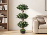 51" Artificial Boxwood Topiary Tree with 59 Flowers, Realistic Faux Evergreen Plant - White 33007501