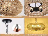 Farmhouse Rattan Pendant Lights, 15.7" 4-Light Boho Chandelier Light Fixture, Wicker Hand Woven W2738P185429