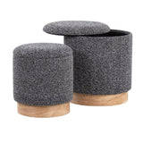Marla Contemporary Nesting Ottoman Set in Natural Wood and Black Fabric by LumiSource B202P223738