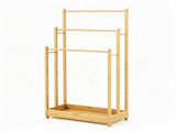 Solid Bamboo Freestanding Towel Rack with 3 Staggered Hanging Bars & Slatted Bottom Storage Shelf, 85528828