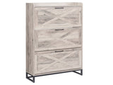 Barn door three-drawer cabinet with top panel shoe cabinet particleboard 80*24*145cm washed gray 24408365