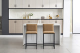 Counter Height Bar Stools Set of 2, Upholstered Linen Bar Chairs, Metal Footrest and Frame for W1249P257009