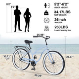 Single Speed Bicycles 26"Inch,Steel Frame, Wide Wheels for Stability, Rear Coaster Brakes,Multiple W1019P163419