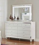 Glamorous Metallic White Finish Dresser of 9x Drawers Faux Crystal Knobs Modern Bedroom Furniture B011133816