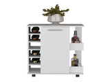 Bar Cart with Six-Wine Cubbies Cabot, Two-Side Storage Shelves and Casters, White Finish B092123148