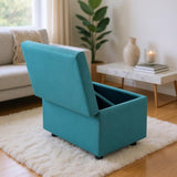 Blue Linen-Textured Storage Ottoman with Rubber Feet 634343cm Bench for Entryway, Bedroom or 00862657