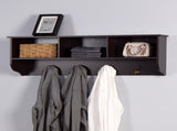 Espresso Entryway Wall Mounted Coat Rack with 4 Dual Hooks Living Room Wooden Storage Shelf 46699279