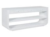 Modern Curved Console Table with 3 Soft-Close Drawers & 2 Open Shelves, Solid Wood Base, N759P433560K