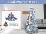 7 FT Snow Flocked Pre-lit Artificial Pop Up Christmas Tree with 200 Warm Lights and Blue & Silver 24654328