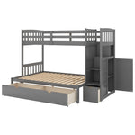 ZUN Twin over Full/Twin Bunk Bed, Convertible Bottom Bed, Storage Shelves and Drawers, Gray 37395028