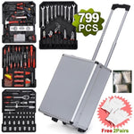 ZUN 799pcs Aluminum Trolley Case Tool Set Silver 51163500