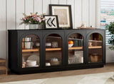 TREXM 4-Door Large Storage Buffet Cabinet with Glass Doors, Arched Cabinet with Adjustable Shelves N715P247544B