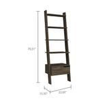 Oslo Ladder Bookcase, Four Legs, One Drawer, Five Open Shelves -Dark Walnut B20091974