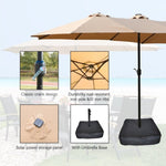 ZUN 15x9ft Large Double-Sided Rectangular Outdoor Twin Patio Market Umbrella with light and base- taupe 45020251