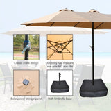 ZUN 15x9ft Large Double-Sided Rectangular Outdoor Twin Patio Market Umbrella with light and base- taupe 45020251