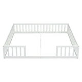 Double Twin Floor Bed with Fence, Guardrails, without door, White 37744042