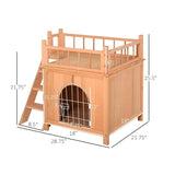 ZUN Natural Wood 2-Level Wooden Cat House with Lockable Wire Door 15770241