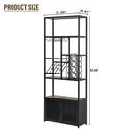 ZUN 82.7" Industrial Standing Wine Rack with Glass Rack Tall Freestanding Floor Bar Cabinet WF325111AAB