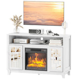 Modern White Embossed Fireplace Media Console, Twin Mirror Doors for 18" Fireplace Insert 70968355