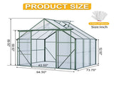 8X6FT-Green Double Door Polycarbonate Greenhouse Raised Base and Anchor Aluminum Heavy Duty Walk-in 16614730