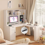 ZUN L Shaped Desk with outlet, Computer Desk with Drawers, Bookshelf & Hutch, Modern Corner Desk, Home 06069897