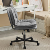 ZUN Armless-Office Desk Chair with Wheels: PU Leather Cross Legged Wide Chair,Comfortable Adjustable 32911314