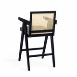 27" Height, Cream Grey Woven Cane Plastic Backrest Bar Stool - Foam-Padded Fabric Seat & Durable N780P237930B