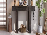 TREXM Rustic Minimalist Console Table with Hidden Drawer, Side Power Outlet,Wood Entryway Table for N715P361518P